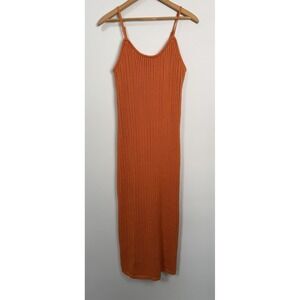 Freshman‎ 1996 Orange Brown MIDI Sweater Dress Size Large Spaghetti Strap Knit